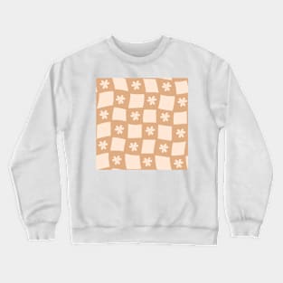 Large Floral Checker Board - Warm Neutrals Crewneck Sweatshirt